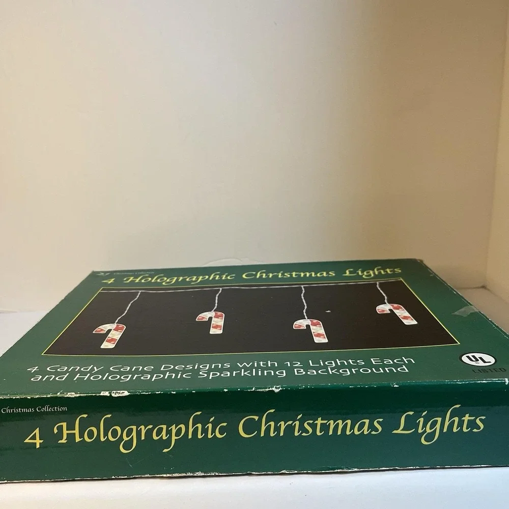 Vintage‎ Holographic String Christmas Candy Cane Lights Large 7